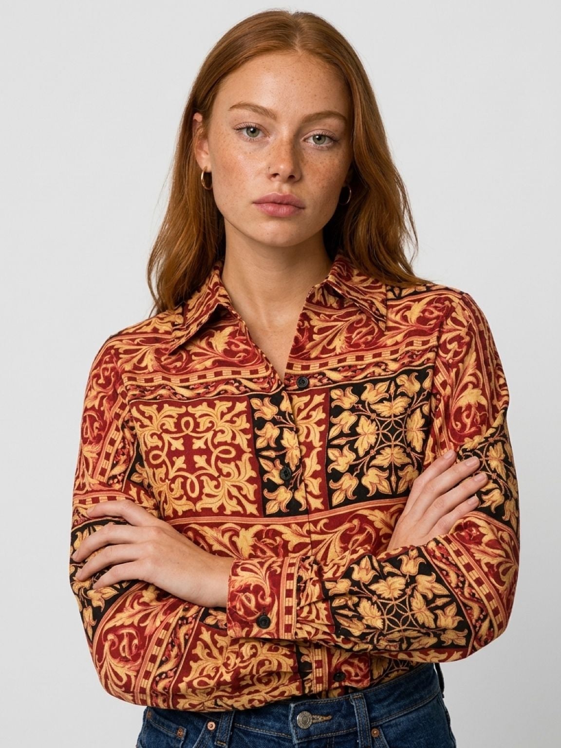 Selene Paris Vintage 100% Silk button up women’s shirt Size L 2
