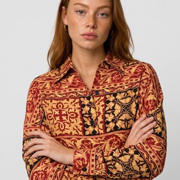 Selene Paris Vintage 100% Silk button up women’s shirt Size L