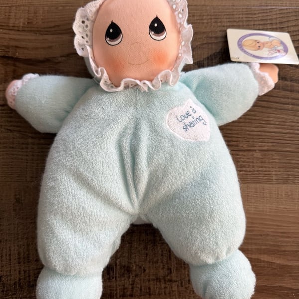 Dakin Vintage New Precious Moments Terry Cloth Blue Baby My First Doll 1995 Avon