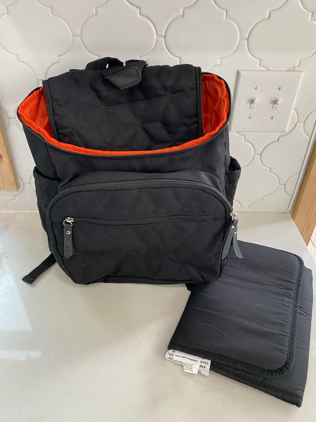 Aldi Quilted Diaper Backpack Black Orange with Changing Pad 1