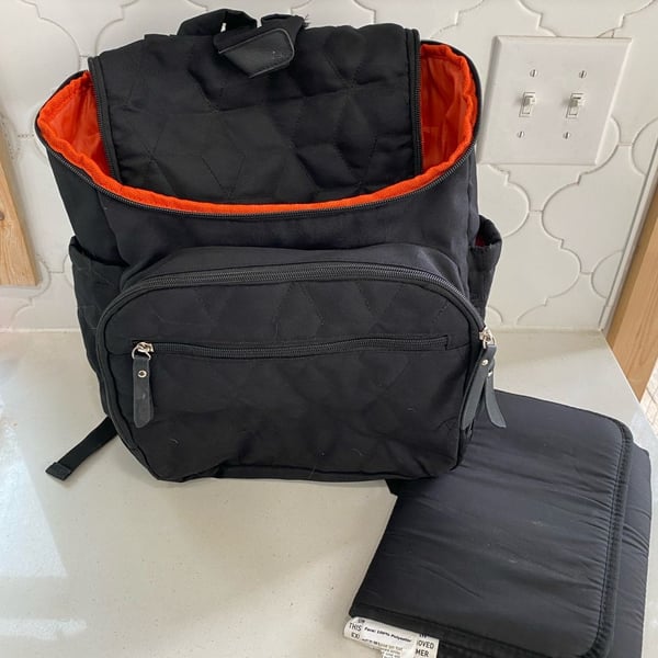 Aldi Quilted Diaper Backpack Black Orange with Changing Pad
