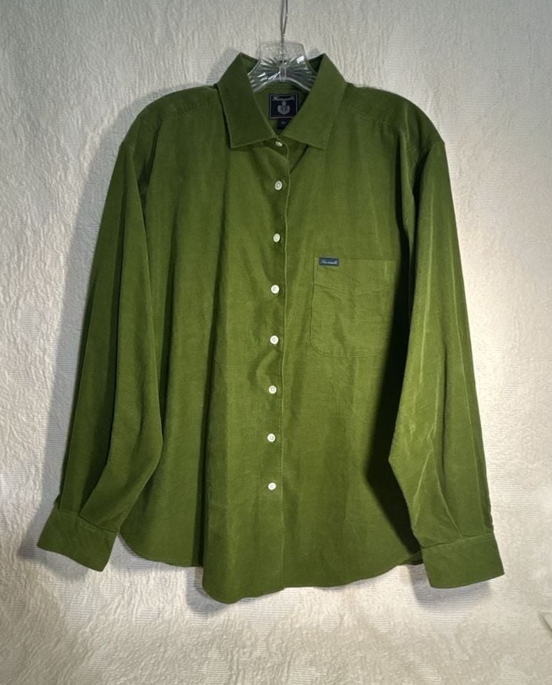 Facomnoble Green Corduroy Long Sleeve Button Down Shirt Size XL (322) 2