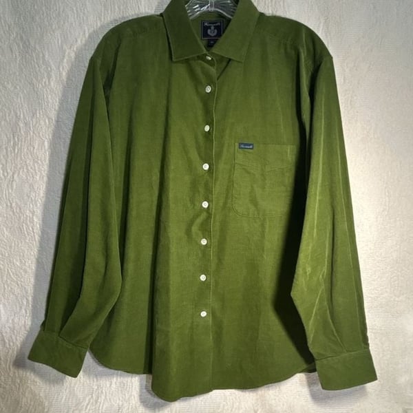 Facomnoble Green Corduroy Long Sleeve Button Down Shirt Size XL (322)