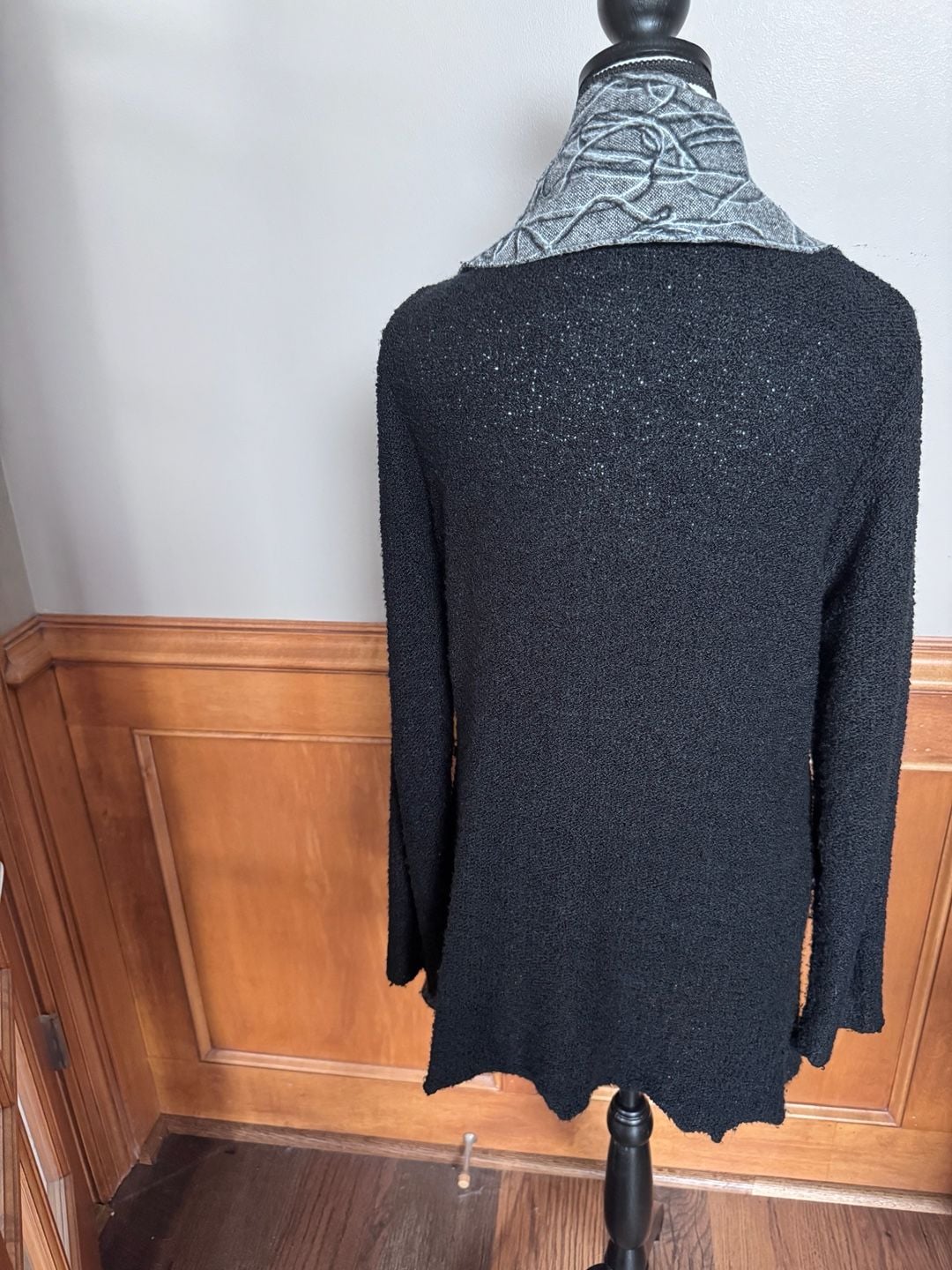 Vandana Women’s Large Black Patchwork Art Sweater Cardigan – Long Tunic 3