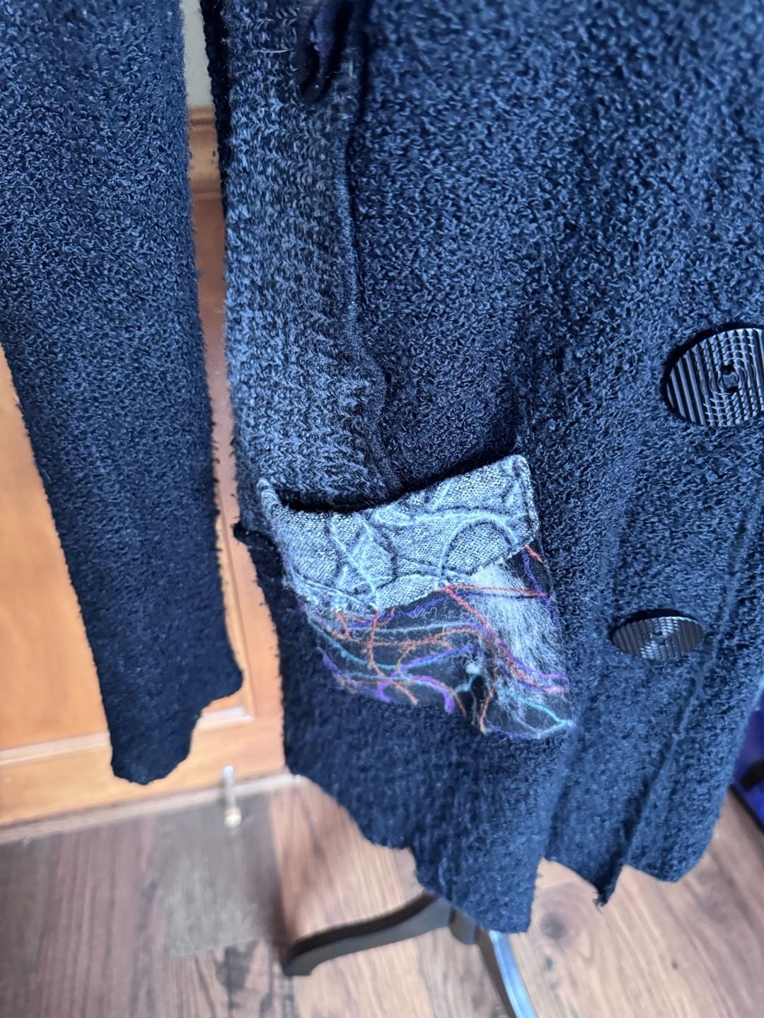 Vandana Women’s Large Black Patchwork Art Sweater Cardigan – Long Tunic 4