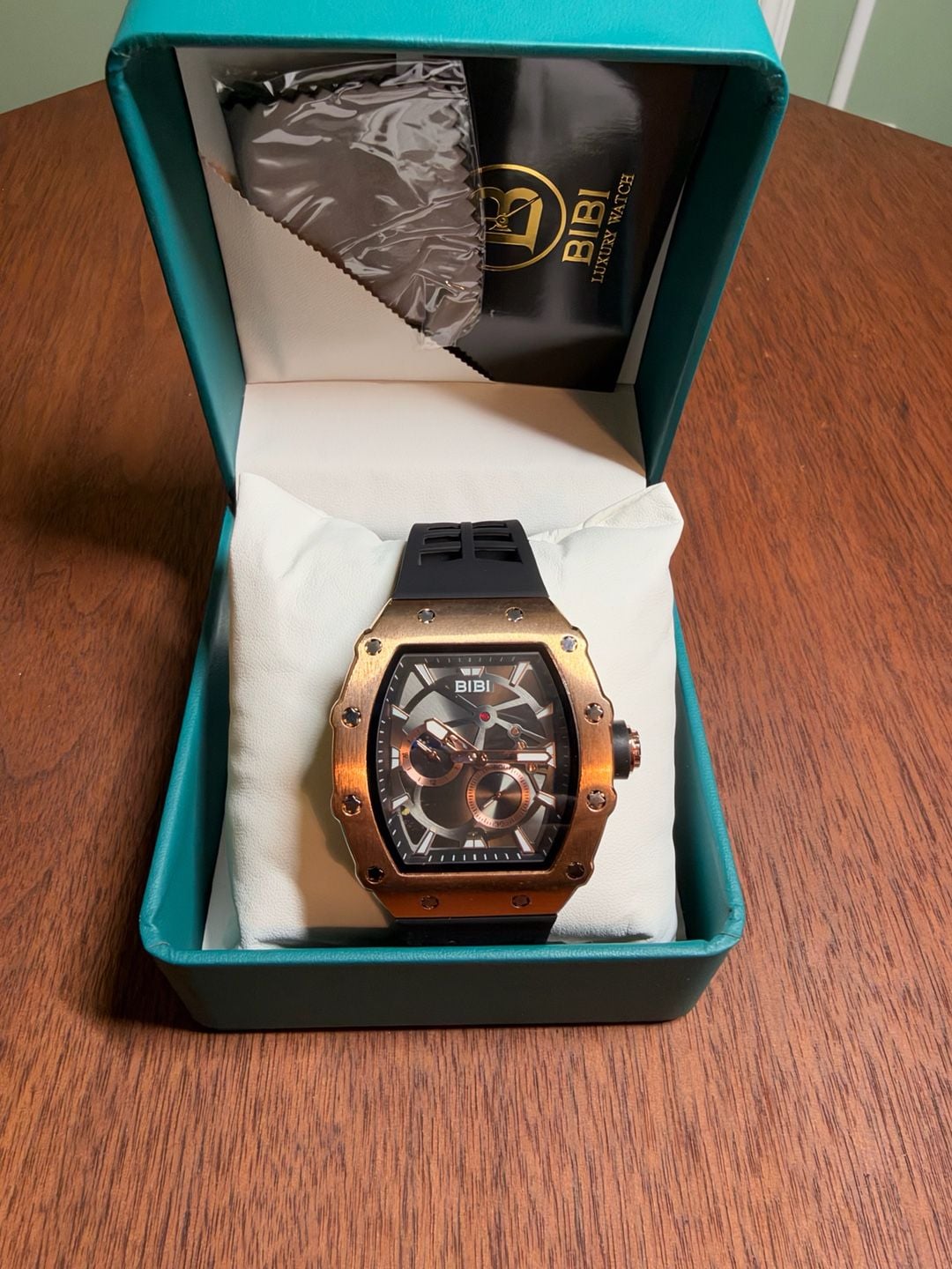 BiBi Luxury Watch Rose Gold Black Rubber Strap Chronograph 2