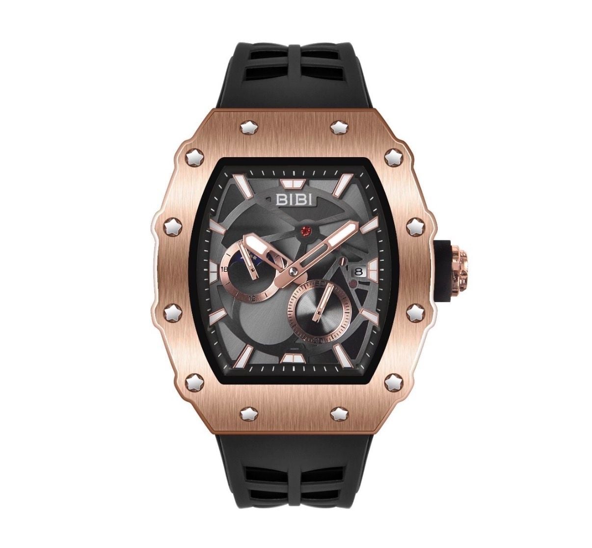 BiBi Luxury Watch Rose Gold Black Rubber Strap Chronograph 3