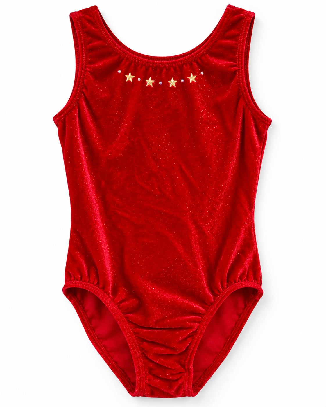 GK Elite Red Velvet Sparkle Gymnastics Leotard – Girls Large – Gold Stars 2