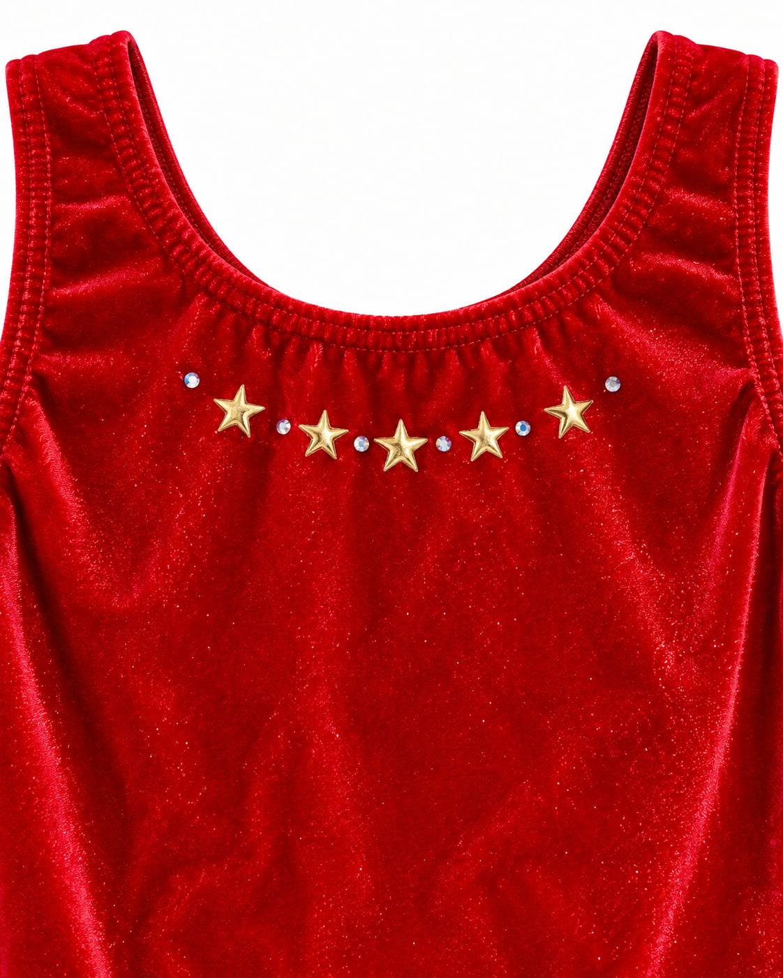 GK Elite Red Velvet Sparkle Gymnastics Leotard – Girls Large – Gold Stars 4