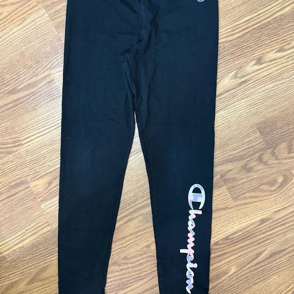 Girl's Youth Champion Size S Black Script Logo Leggings NEW