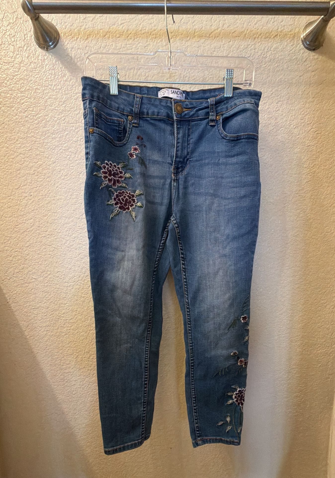 Sandpiper Floral Embroidered Denim Jeans Size 8P Blue 3