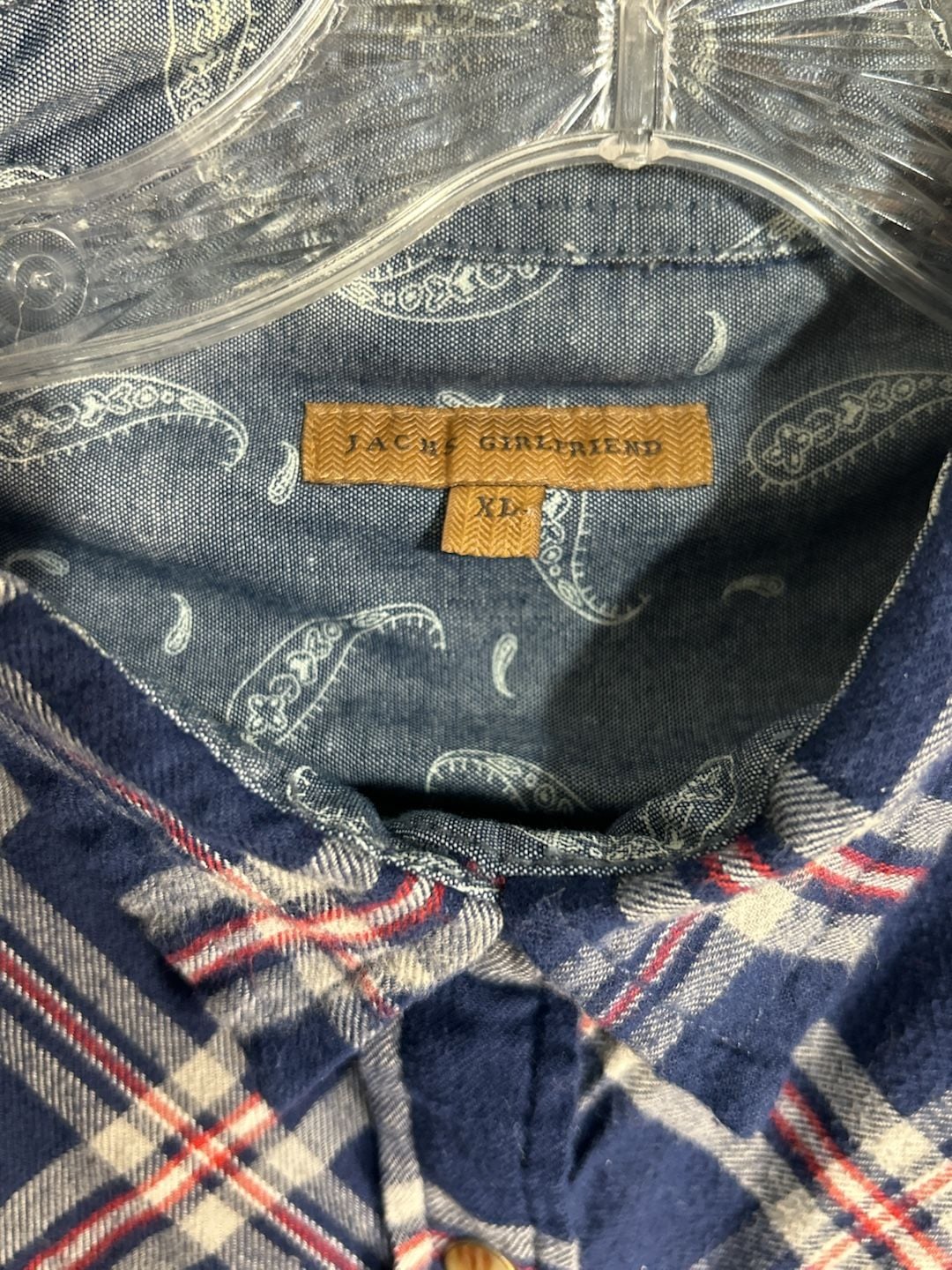 Jachs Girlfriend Blue Plaid Flannel Long Sleeve Shirt pearl snaps Size XL (323) 3