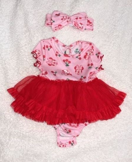 Disney Minnie Mouse Cherry Tutu Dress 3-6M Pink Red One Piece Outfit Set 1
