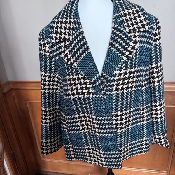 Josephine Chaus Women’s Size 12 Plaid Houndstooth Jacket Blazer Blue Black