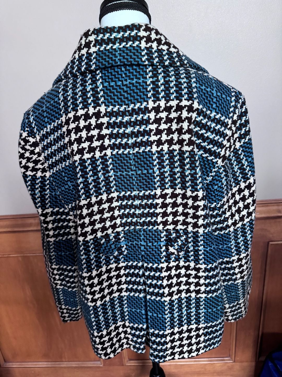Josephine Chaus Women’s Size 12 Plaid Houndstooth Jacket Blazer Blue Black 3