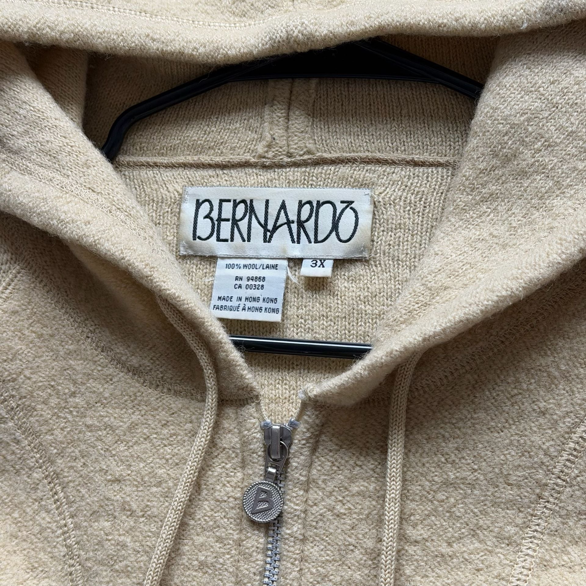 Vintage Designer Wool Zip Hoodie - BERNARDO Made in Italy Sz 3XL 7