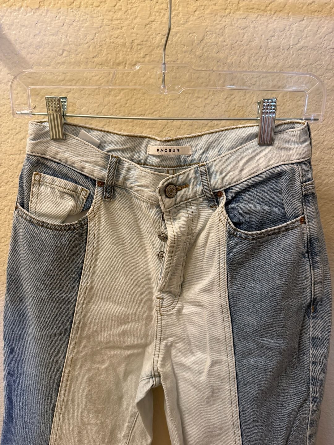PacSun Two Tone High Rise Straight Cut Jeans Size 26 Light Wash Denim 4