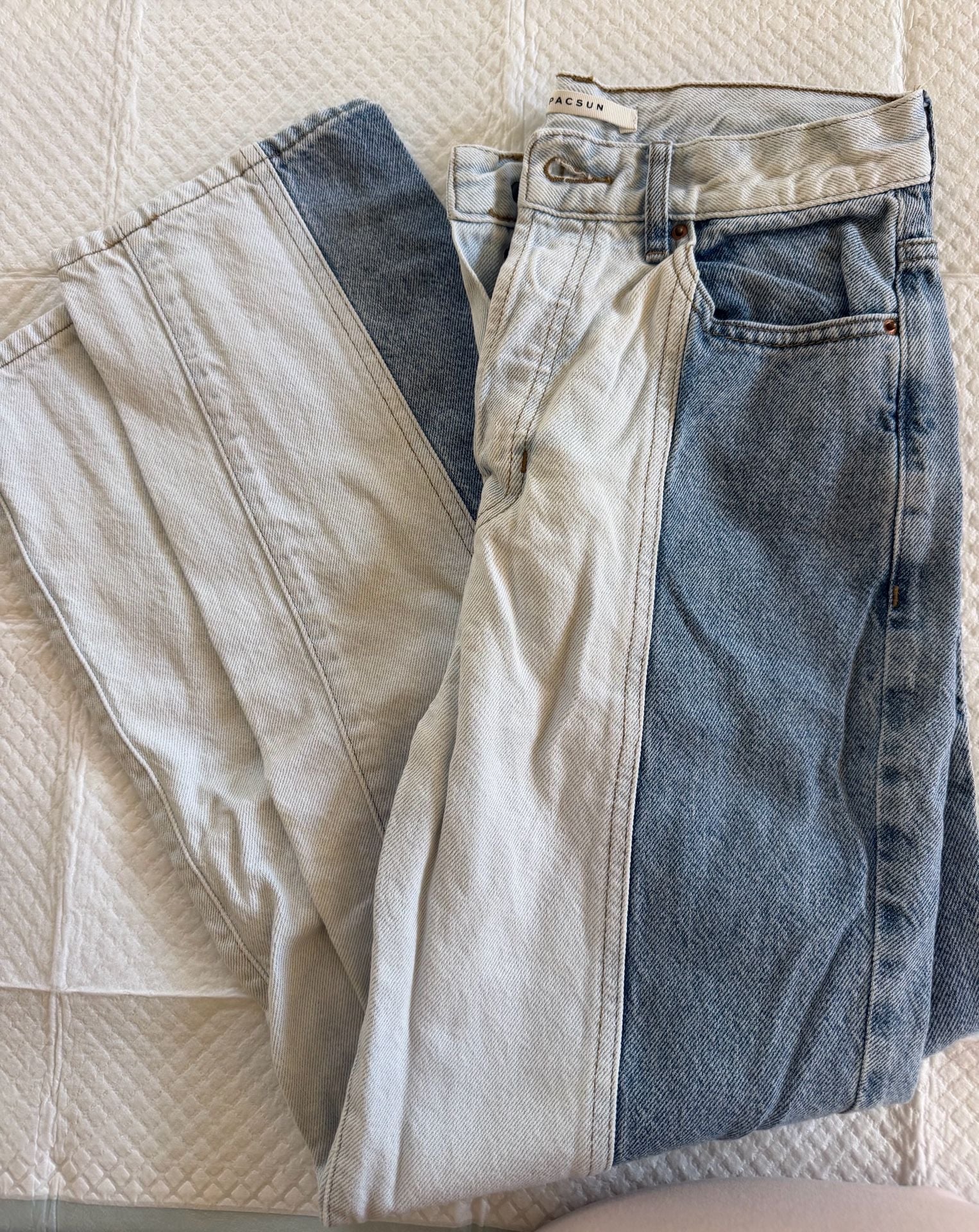 PacSun Two Tone High Rise Straight Cut Jeans Size 26 Light Wash Denim 6