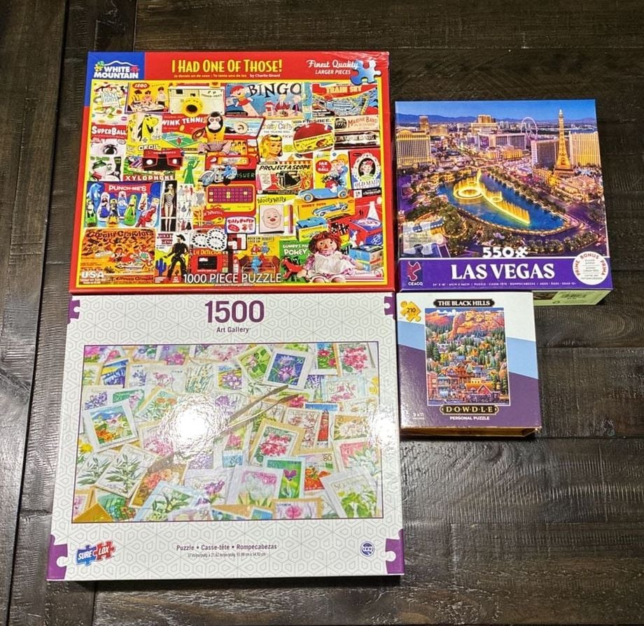Set of 4 Complete Puzzles, 2 Brand New (Still Sealed), various brands 1