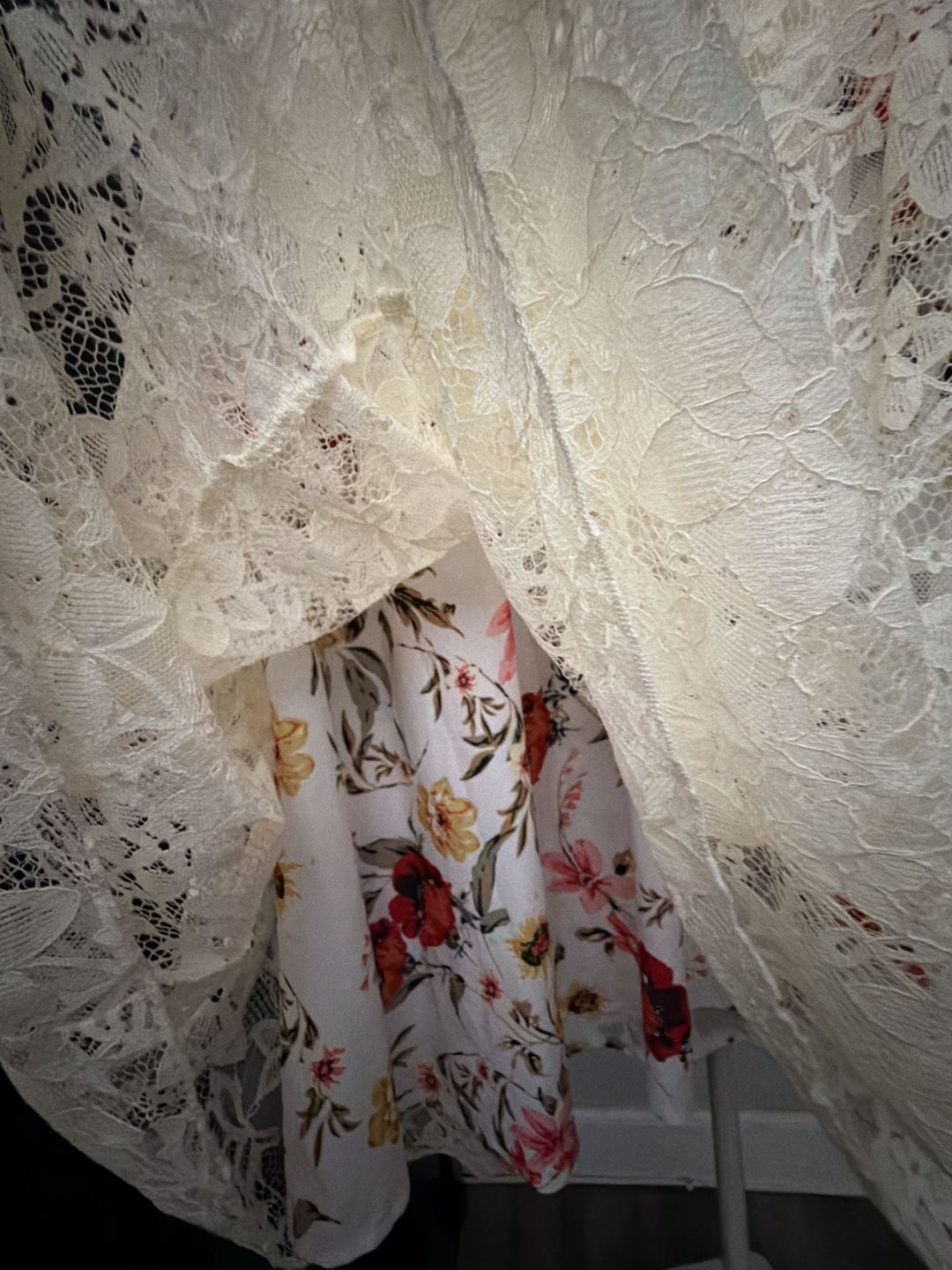 Vigoss Lace Maxi Skirt Ivory XS Tiered Floral Panel 4