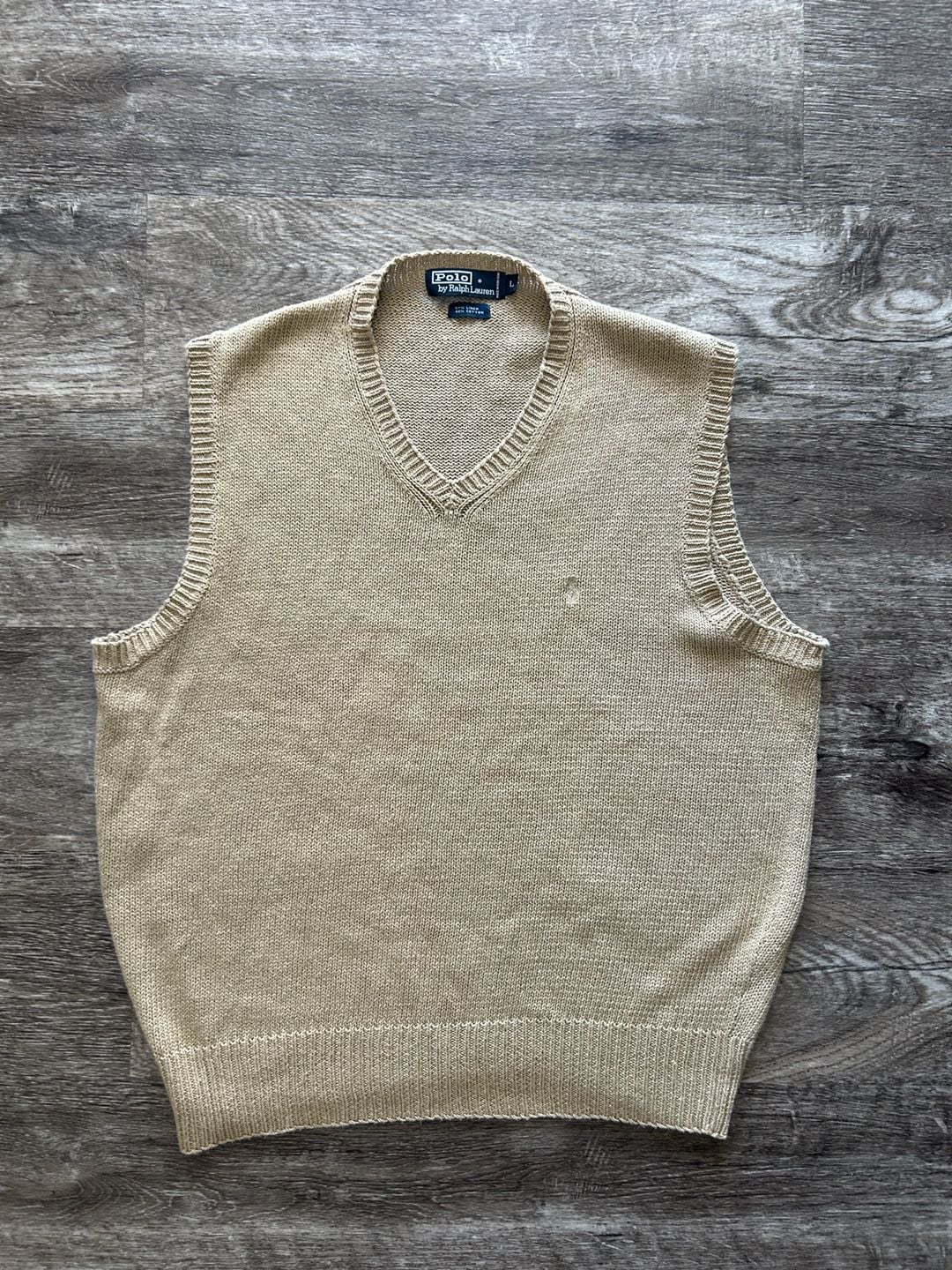 Polo By Ralph Lauren Sweater Vest Size L Tan Linen Cotton V-Neck 2