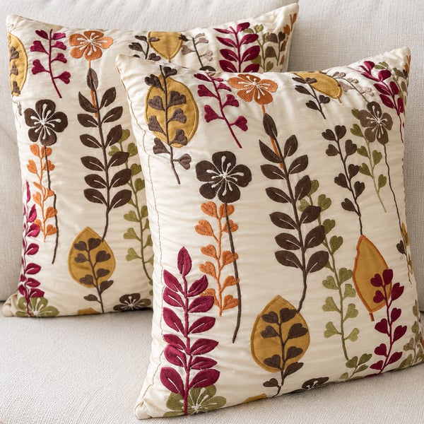 Set of Pier 1 SA Elena Gilbert Throw Pillow cases18"x18" Floral Embroidered
