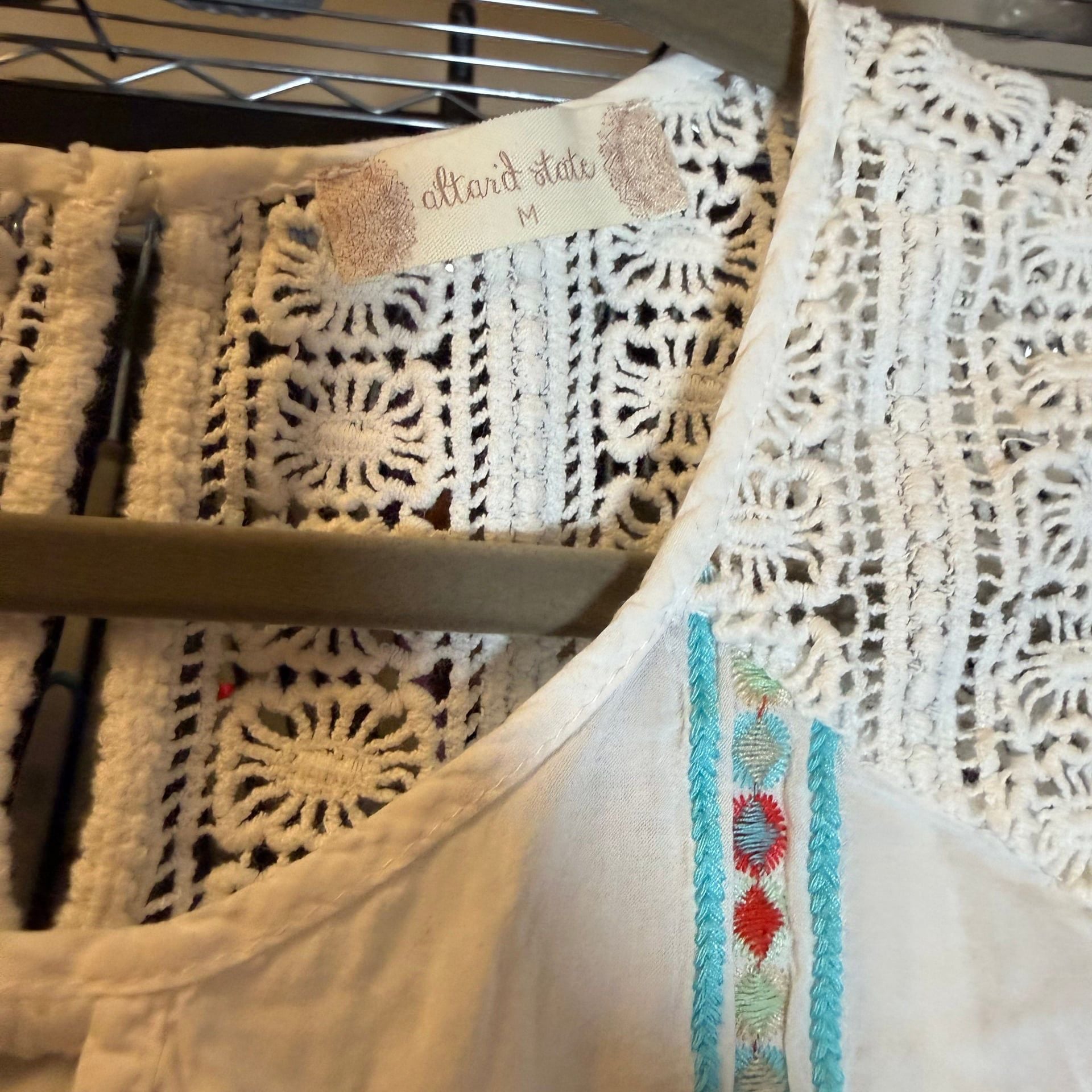 Altar'd State Boho Embroidered Sleeveless Top with Crochet Lace Trim 5