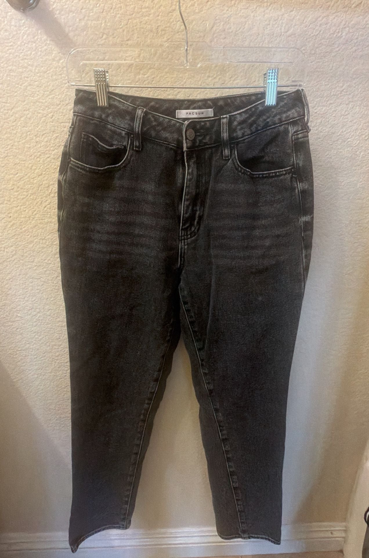PacSun Mom Jeans Size 26 Black Acid Wash Raw Hem Denim 2