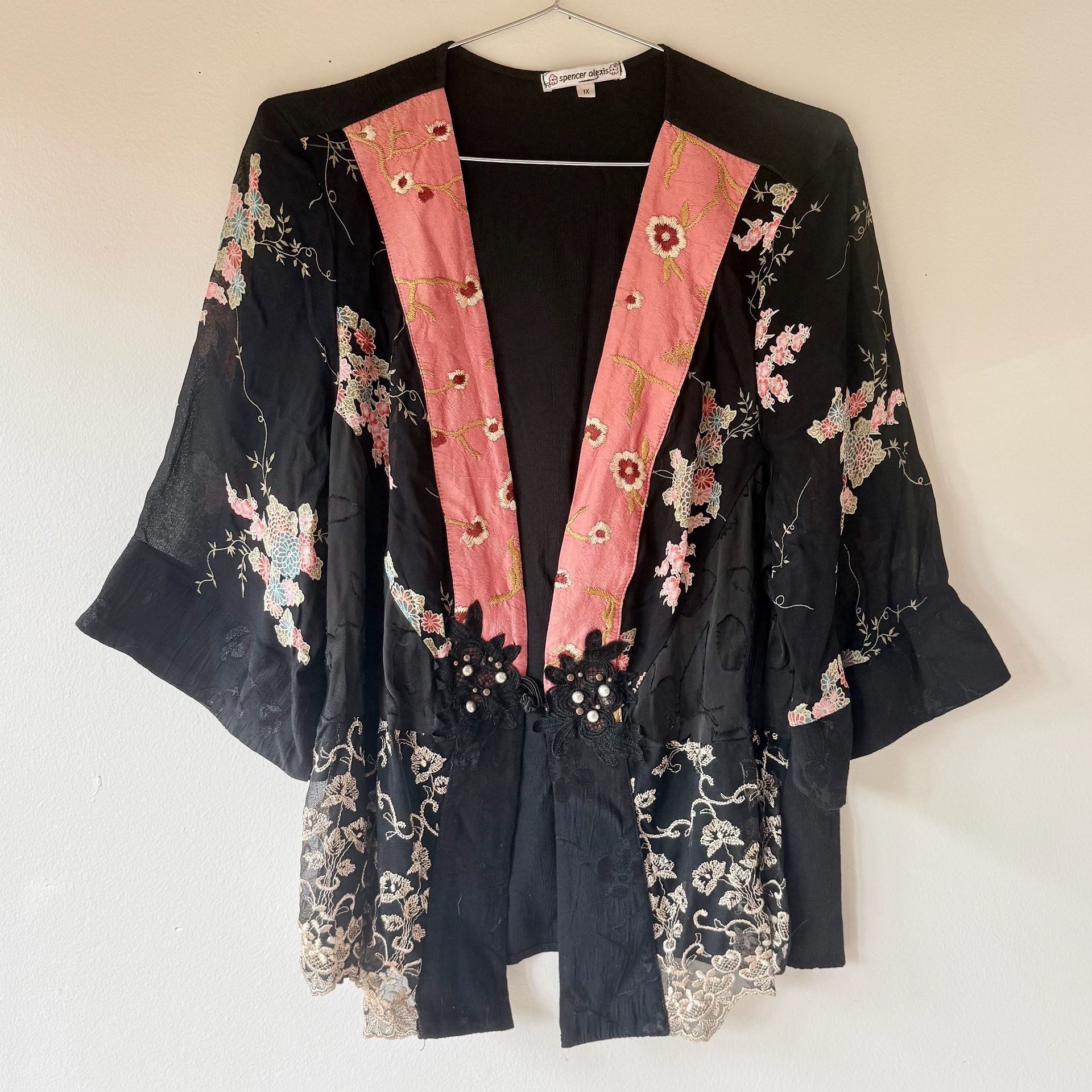 Vintage Spencer Alexis Embroidered Floral Kimono Cardigan 9
