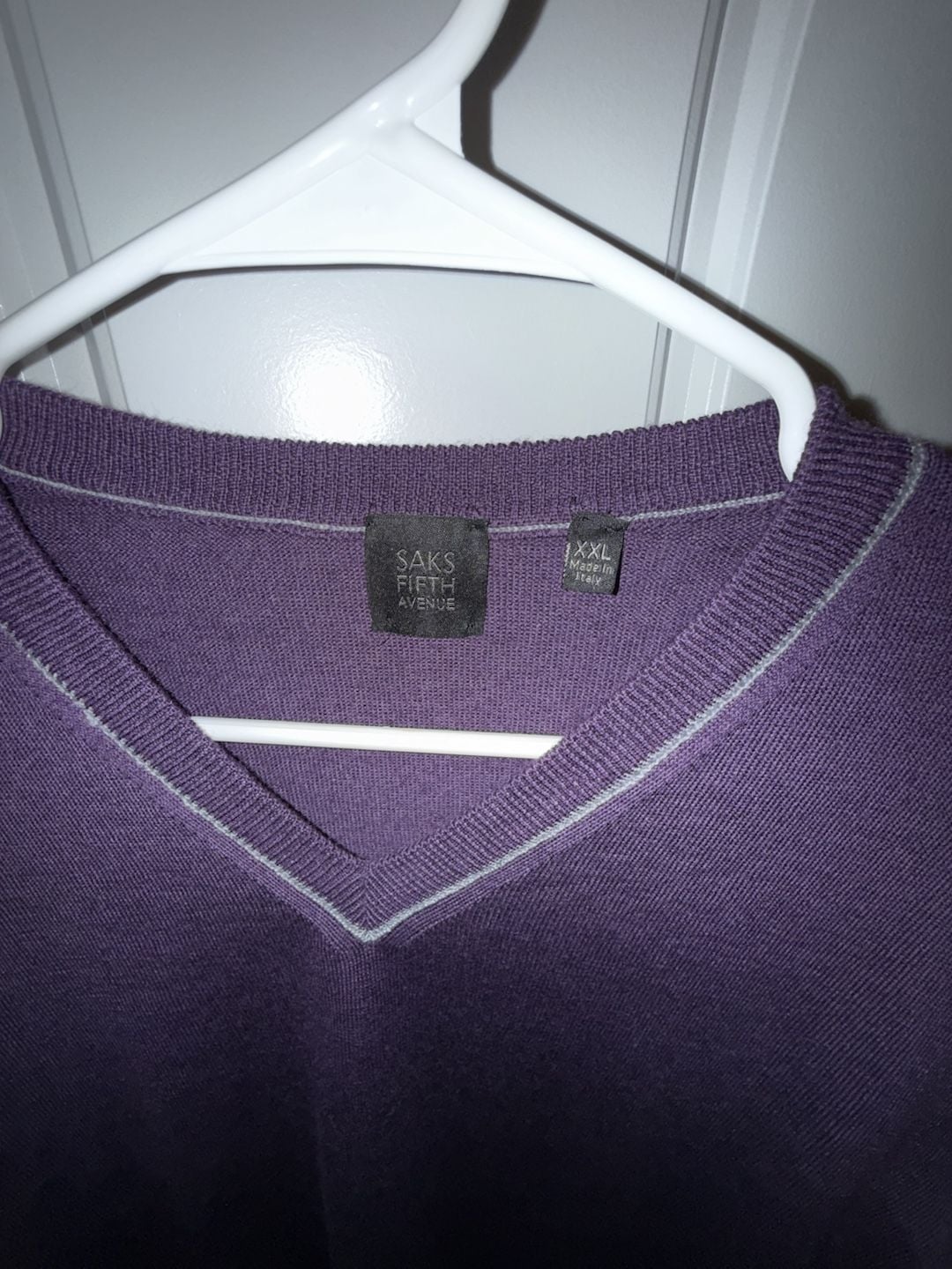 Saks Fifth Avenue Purple Merino Wool V-Neck Sweater XXL 3