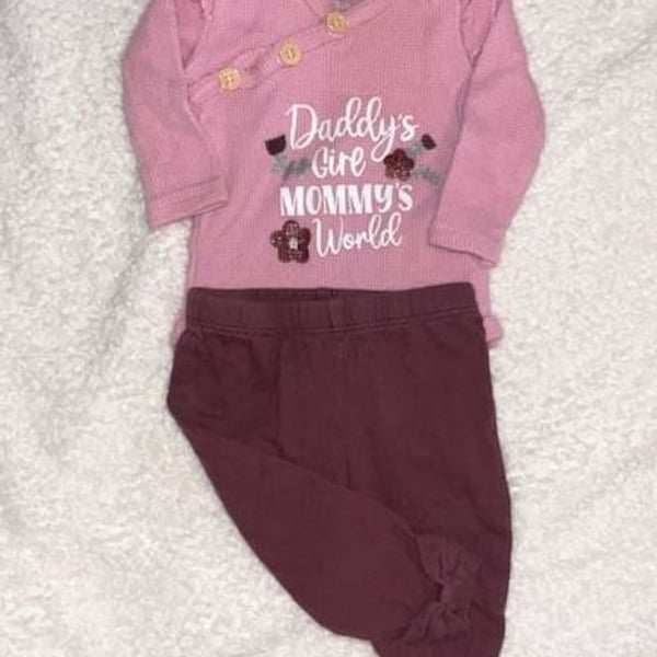 Daddy's Girl Mommy's World Romper and Pants Set 3M Pink Burgundy #baby girl 