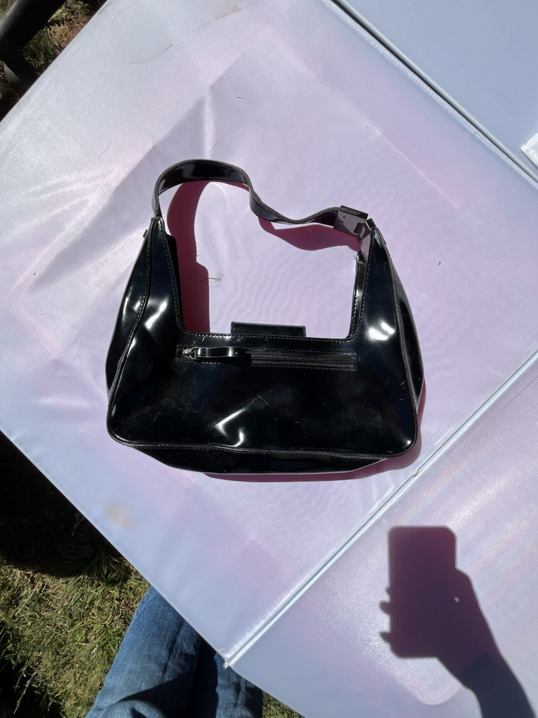 2000 Guess Vintage Black Patent Leather Shoulder Bag Hobo Purse 4