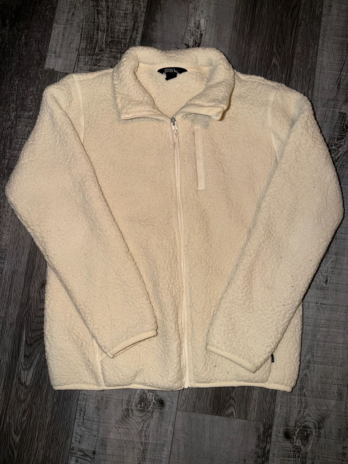 Eddie Bauer Cream Sherpa Fleece Jacket Full Zip Small 2