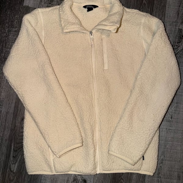 Eddie Bauer Cream Sherpa Fleece Jacket Full Zip Small