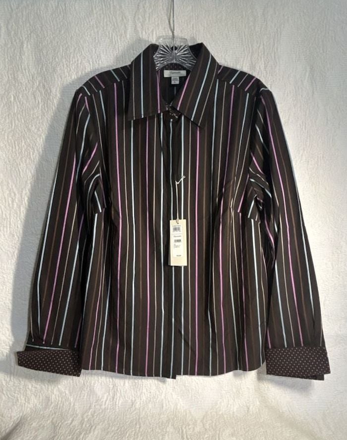Faginable Brown Purple Striped Dress Shirt Size L New With Tags (324) 2