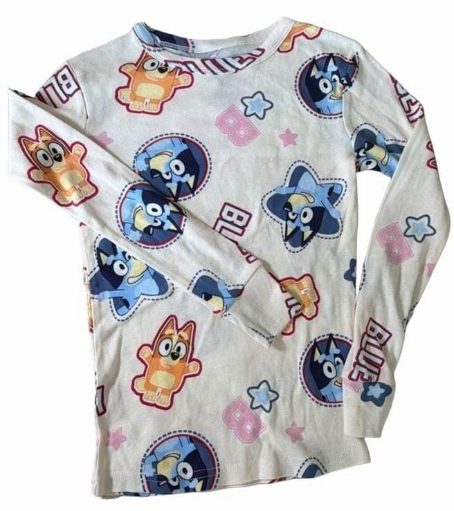 Bluey Long Sleeve Pajama Shirt Size 8 Cream Character Print 2