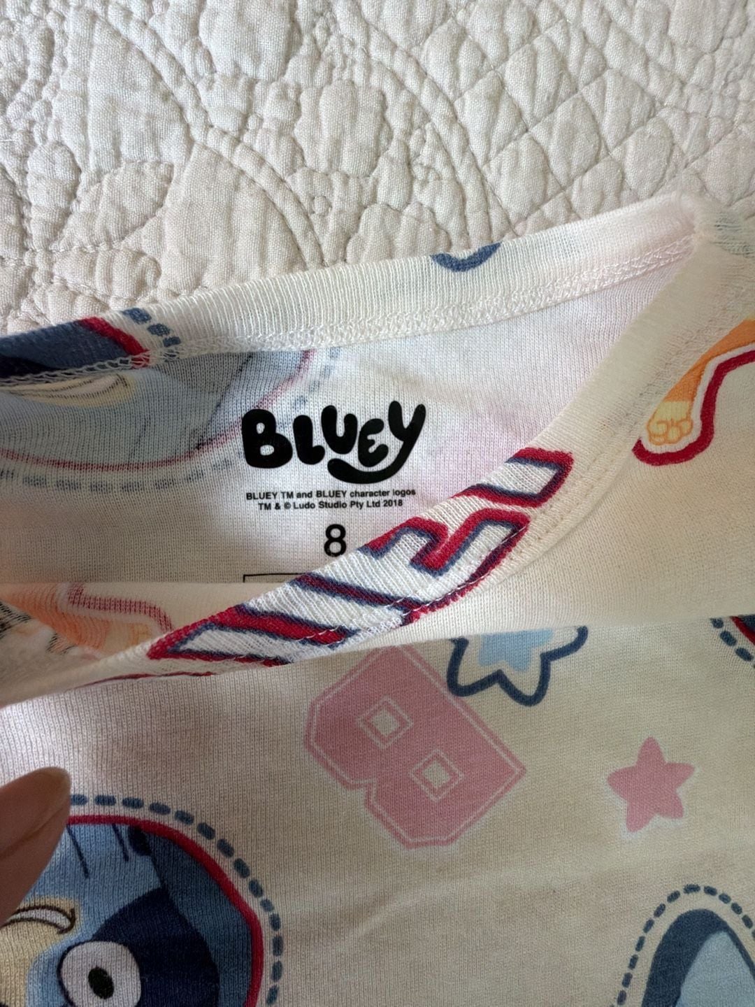 Bluey Long Sleeve Pajama Shirt Size 8 Cream Character Print 3