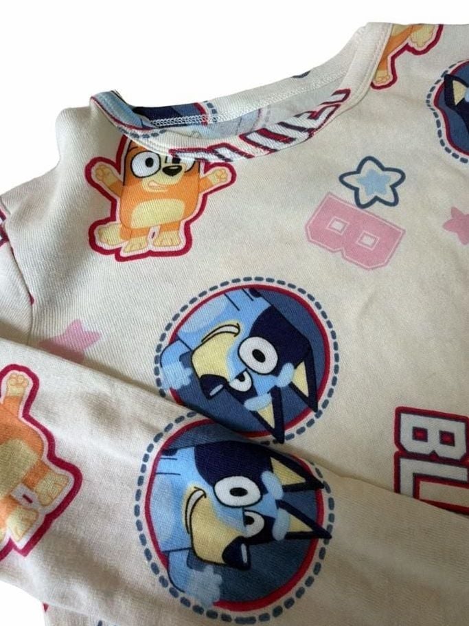 Bluey Long Sleeve Pajama Shirt Size 8 Cream Character Print 4