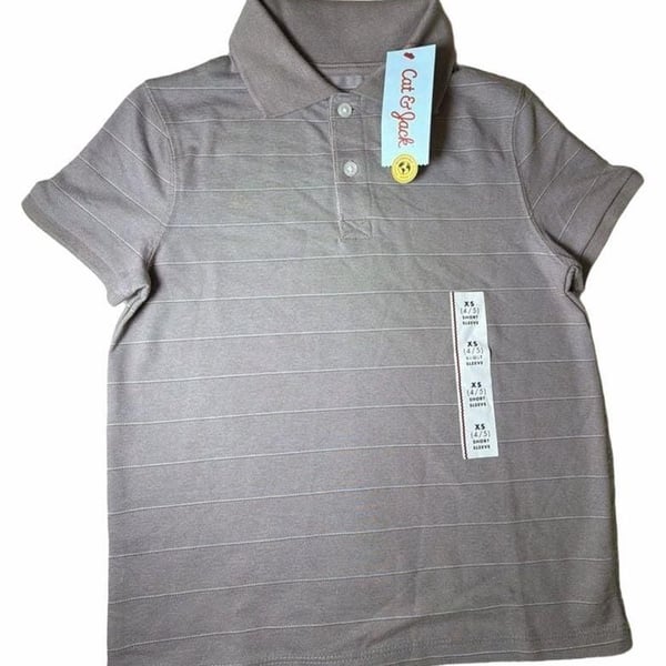 Cat & Jack Short Sleeve Striped Polo Shirt Size XS 4/5 Brown