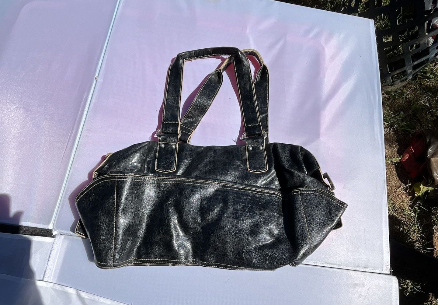 Kenneth Cole Reaction Black Faux Leather Buckle Shoulder Handbag 4