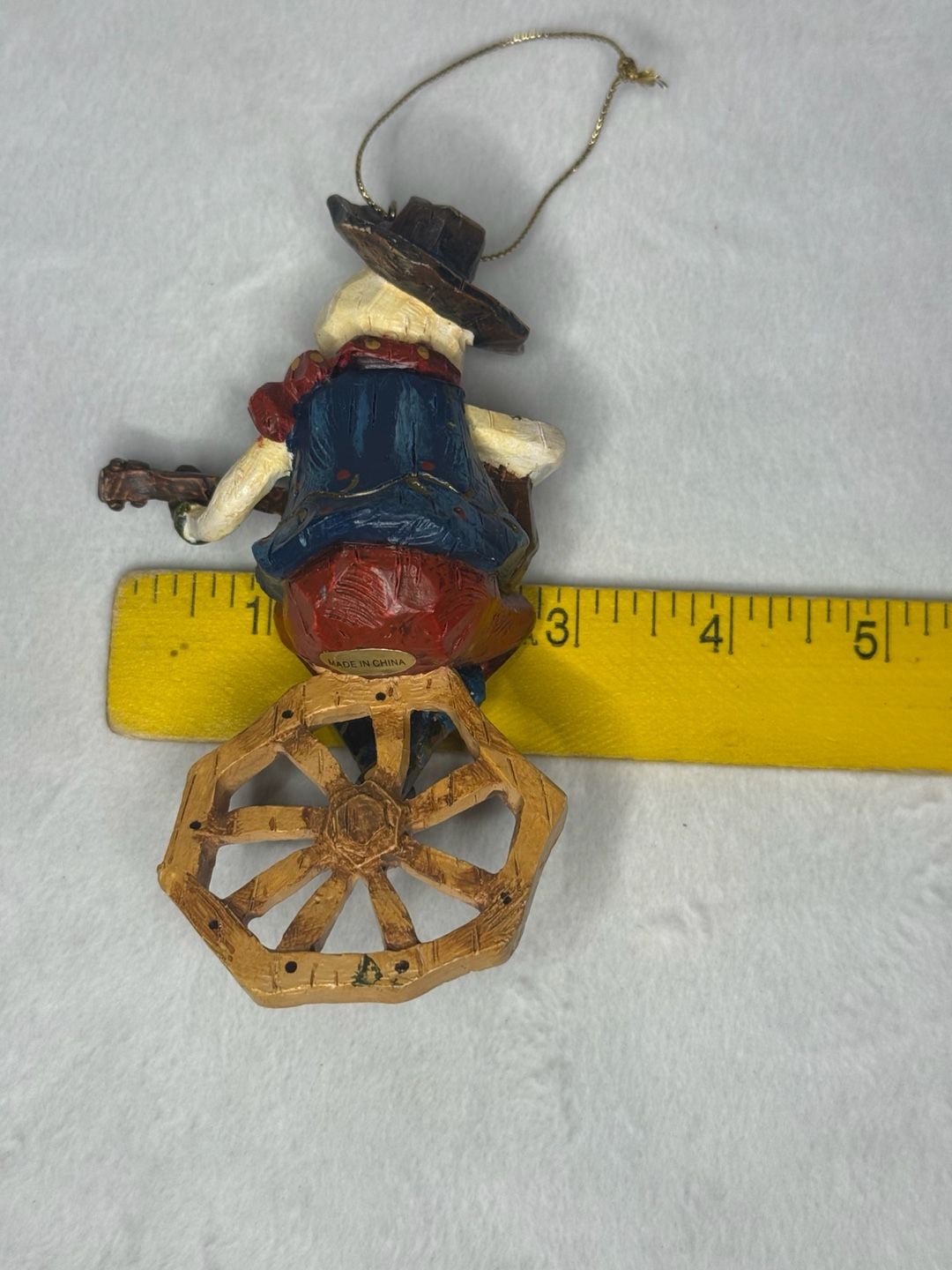 Vintage Cowboy Guitarist Figurine Ornament on Wagon Wheel Base 4