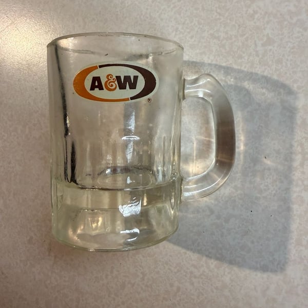 A&W Root Beer Heavy Glass Mug Vintage Oval Logo 4.25 Inch Clear