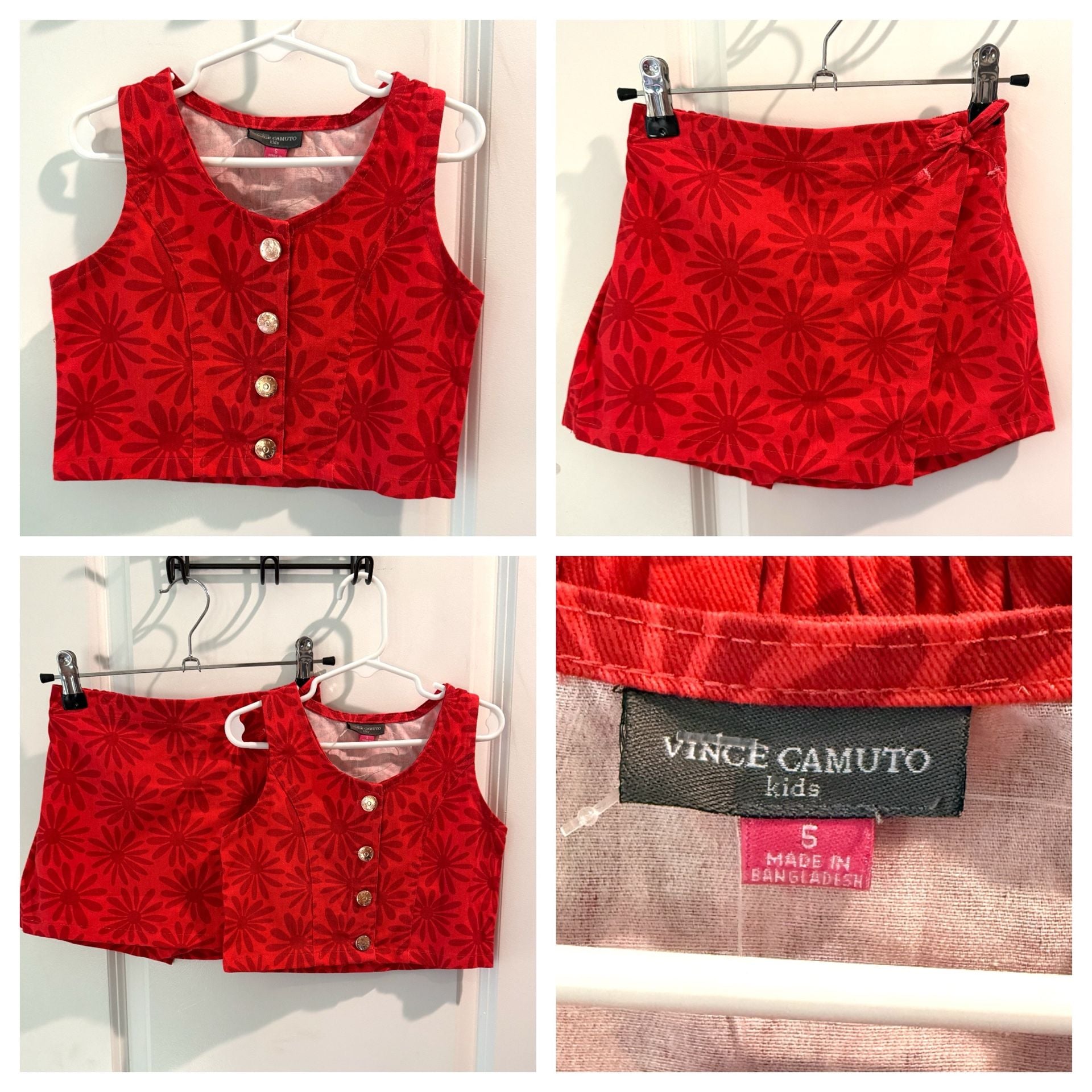 Vince Camuto Kids Red Floral Jacquard Vest and Skirt Set Size 5 1