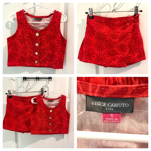 Vince Camuto Kids Red Floral Jacquard Vest and Skirt Set Size 5