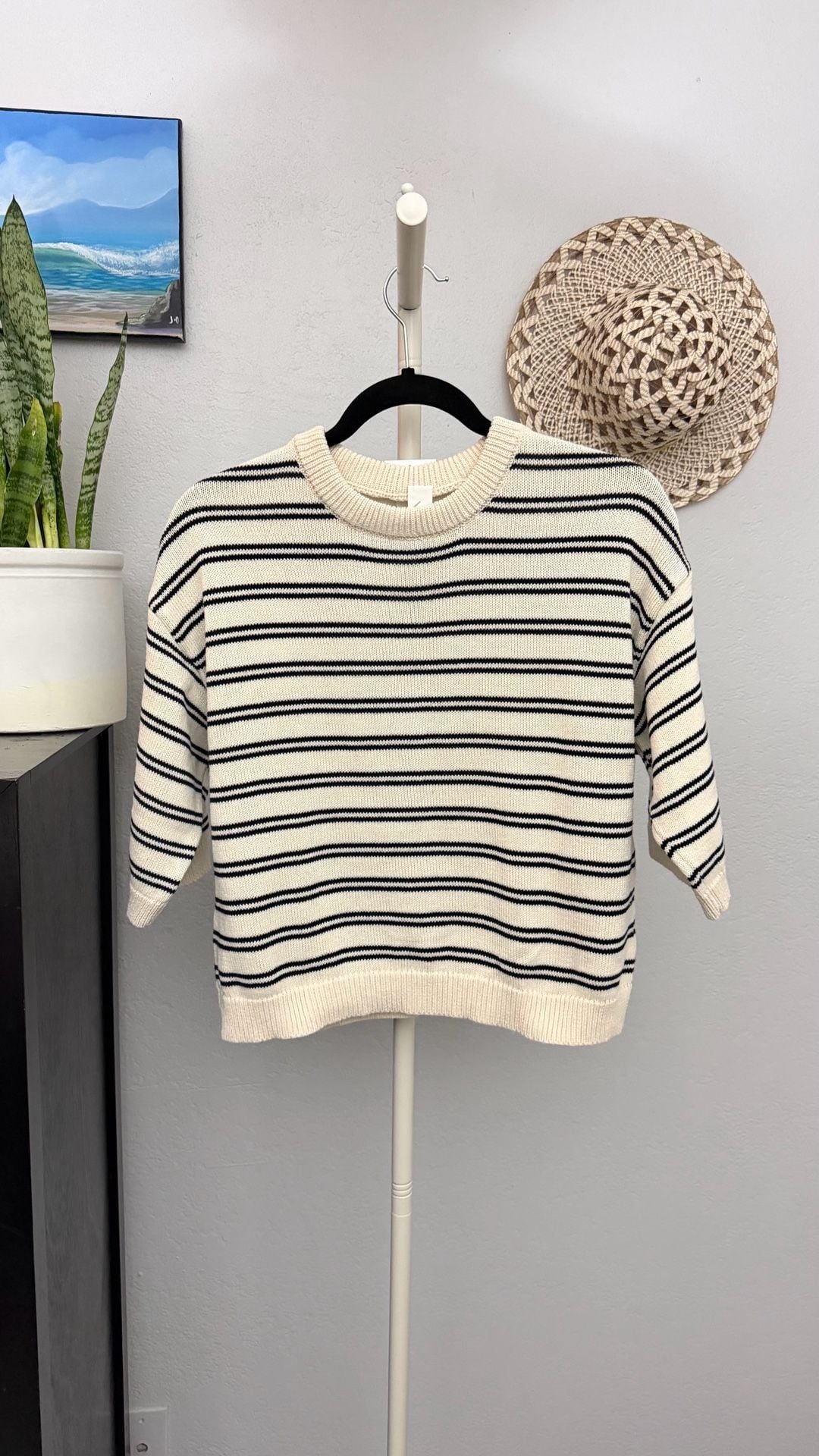 H&M Striped Knit Pullover Sweater Size S White Black 2