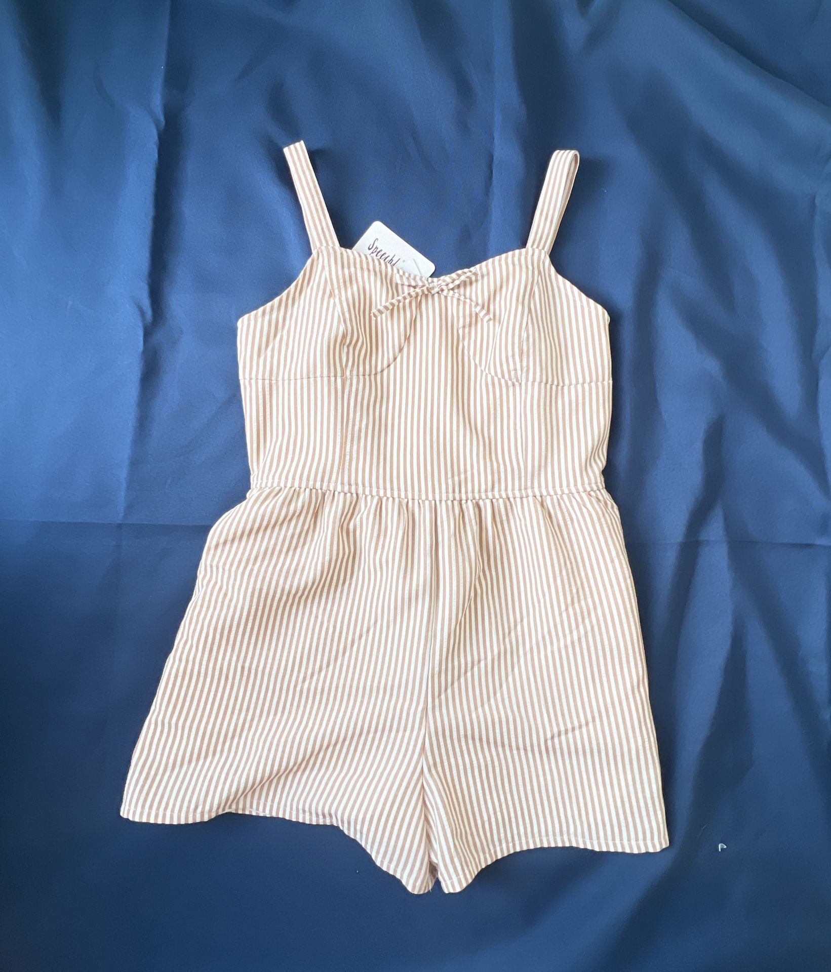 Speechless Kids Khaki Cream Striped Romper Size Large 2