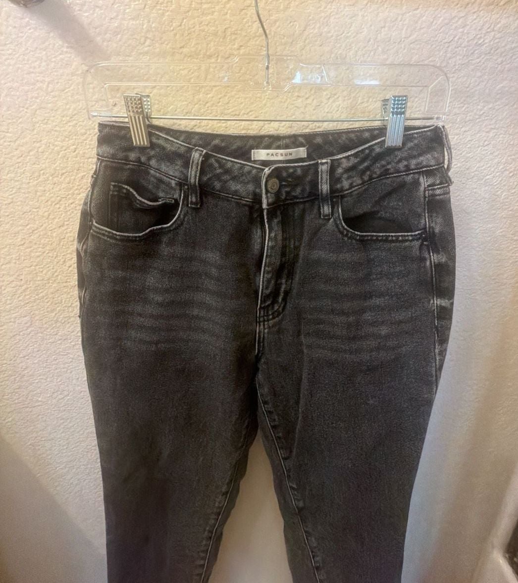 PacSun Mom Jeans Size 26 Black Acid Wash Raw Hem Denim 3