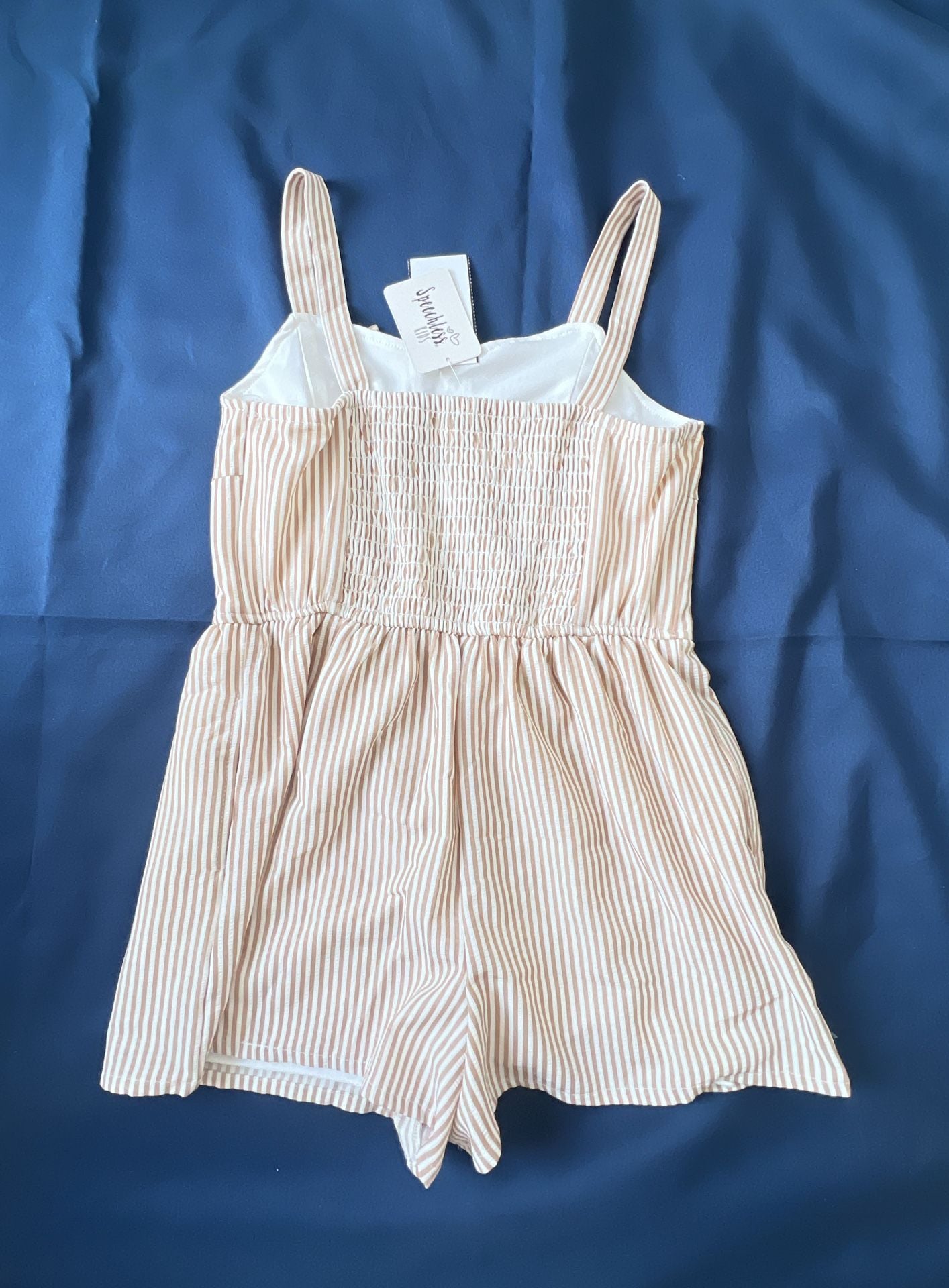 Speechless Kids Khaki Cream Striped Romper Size Large 3