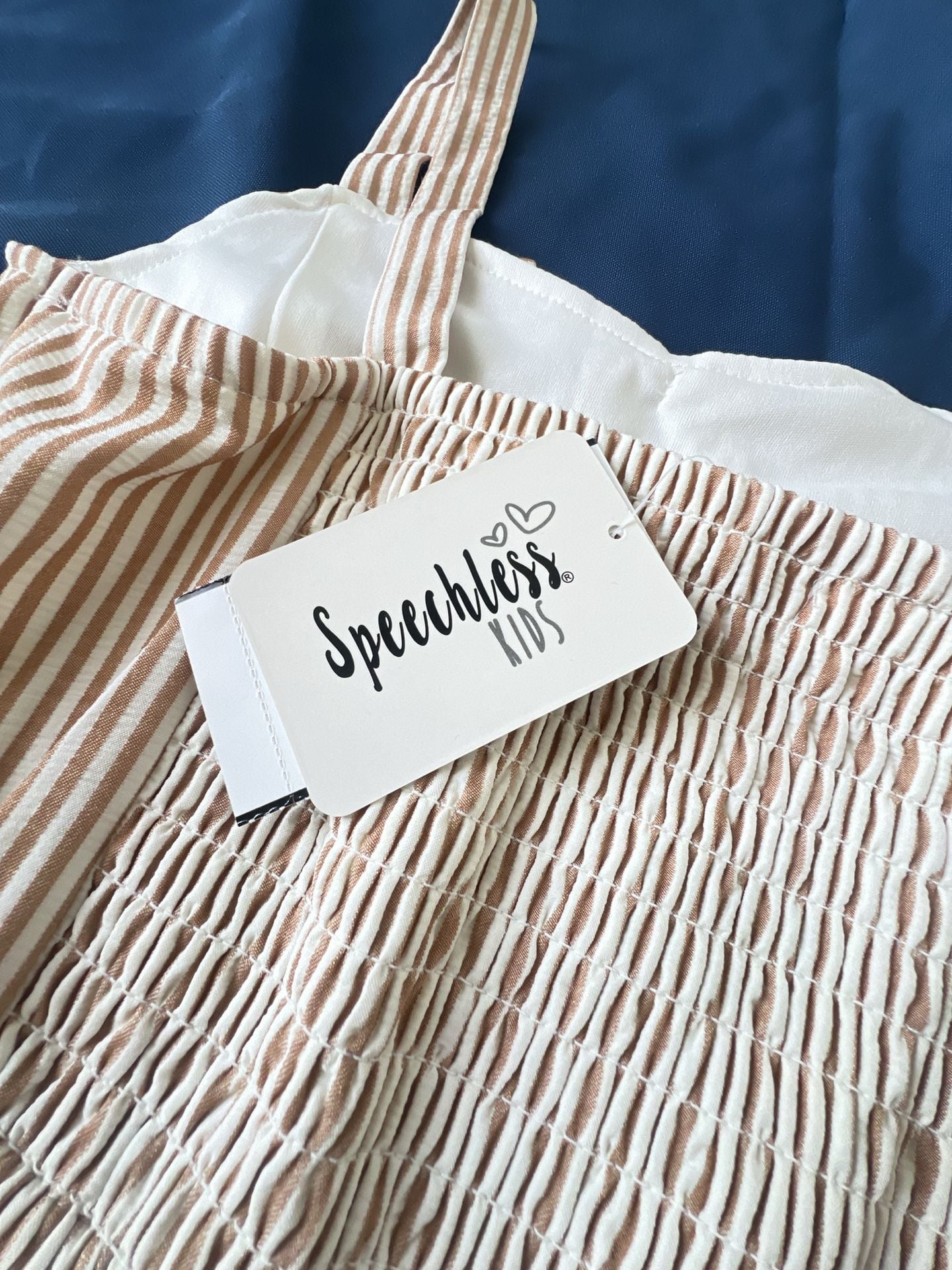 Speechless Kids Khaki Cream Striped Romper Size Large 4