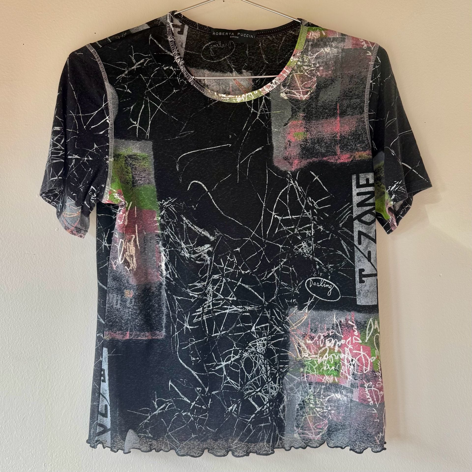 Italian Roberta Puccini Graphic Mesh T-Shirt Black 1